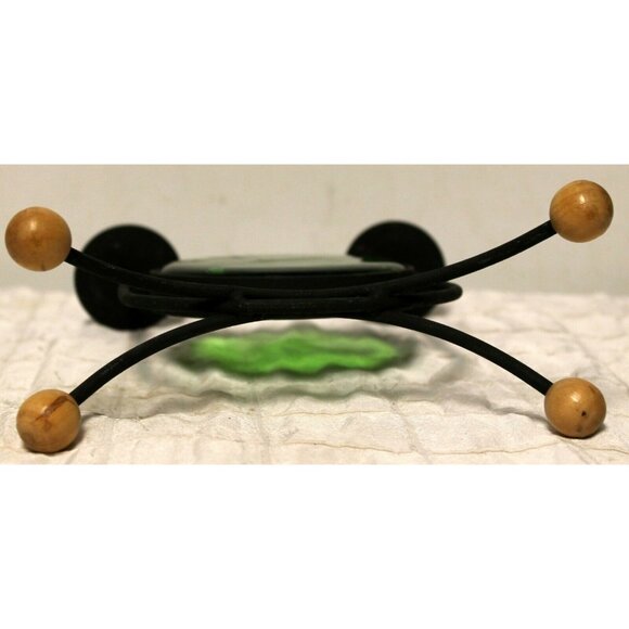 Black Metal Double Taper Dinner Candle Holder Green Glass Dragonfly Decor - Picture 7 of 10